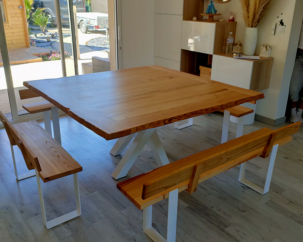 Table à manger et 4 bancs - Châtaignier massif - La Roche-de-Glun (26)